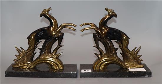 A pair of Art Deco style bronzed spelter models of deer height 22cm